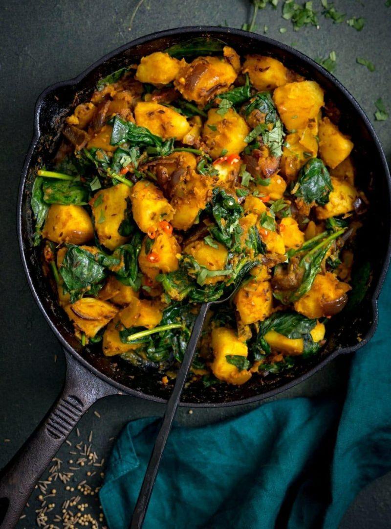 Aloo Palak, chana masala and basmati rice