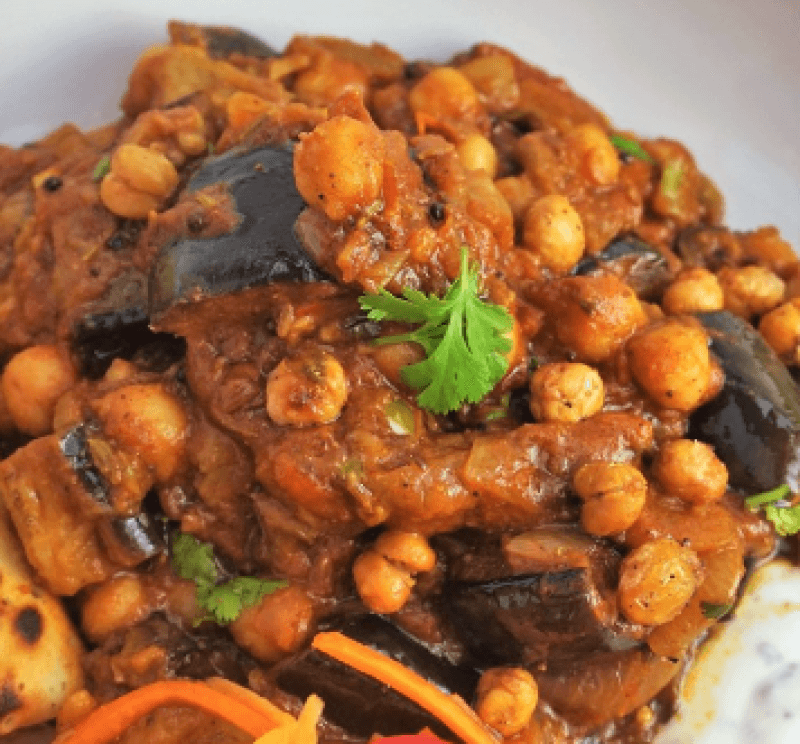 Sri Lankan Aubergine and Chickpea Curry with Paripu Dal and Special Sri Lankan Rice